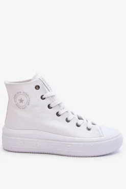 Big Star Shoes Trampki Damskie Big Star|Trampki Damskie Wysokie*Damskie Wysokie Trampki Materiałowe Big Star LL274A183 Białe Biały