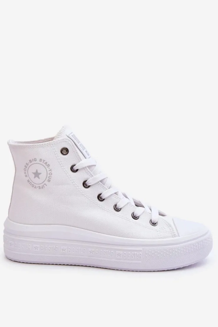 Big Star Shoes Trampki Damskie Big Star|Trampki Damskie Wysokie*Damskie Wysokie Trampki Materiałowe Big Star LL274A183 Białe Biały