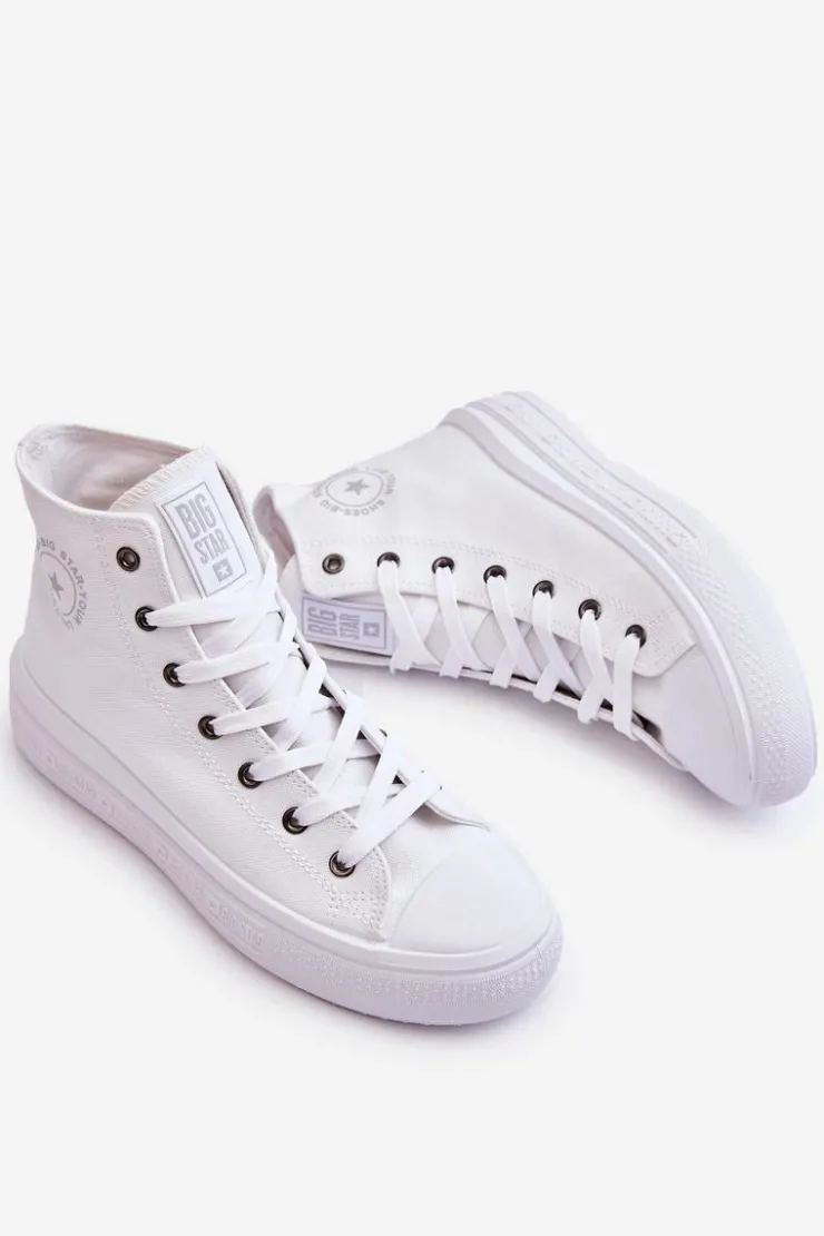 Big Star Shoes Trampki Damskie Big Star|Trampki Damskie Wysokie*Damskie Wysokie Trampki Materiałowe Big Star LL274A183 Białe Biały