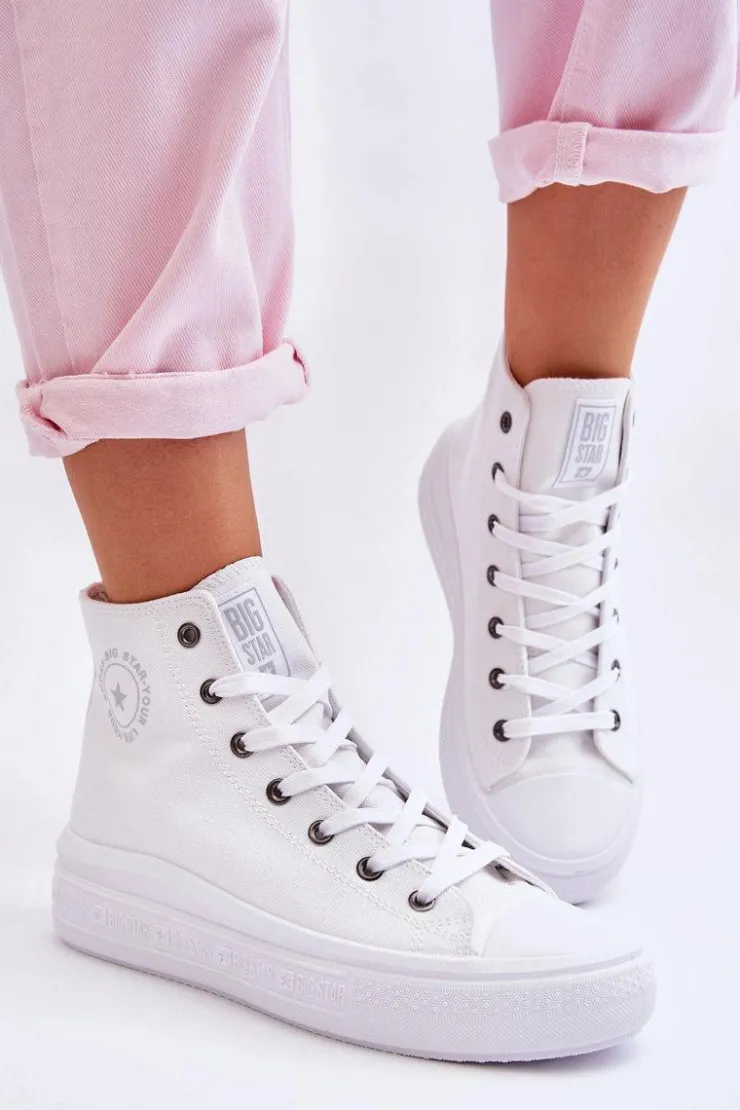 Big Star Shoes Trampki Damskie Big Star|Trampki Damskie Wysokie*Damskie Wysokie Trampki Materiałowe Big Star LL274A183 Białe Biały