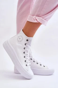 Big Star Shoes Trampki Damskie Big Star|Trampki Damskie Wysokie*Damskie Wysokie Trampki Materiałowe Big Star LL274A183 Białe Biały