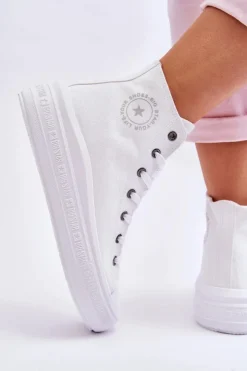 Big Star Shoes Trampki Damskie Big Star|Trampki Damskie Wysokie*Damskie Wysokie Trampki Materiałowe Big Star LL274A183 Białe Biały