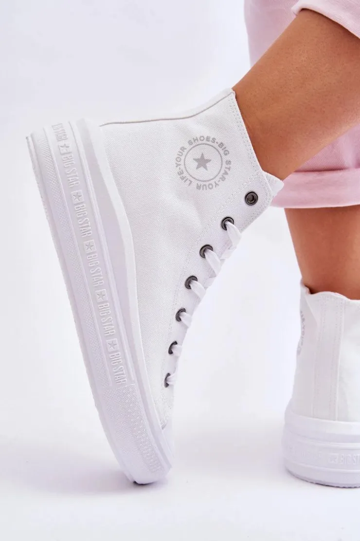 Big Star Shoes Trampki Damskie Big Star|Trampki Damskie Wysokie*Damskie Wysokie Trampki Materiałowe Big Star LL274A183 Białe Biały