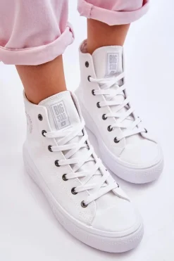 Big Star Shoes Trampki Damskie Big Star|Trampki Damskie Wysokie*Damskie Wysokie Trampki Materiałowe Big Star LL274A183 Białe Biały