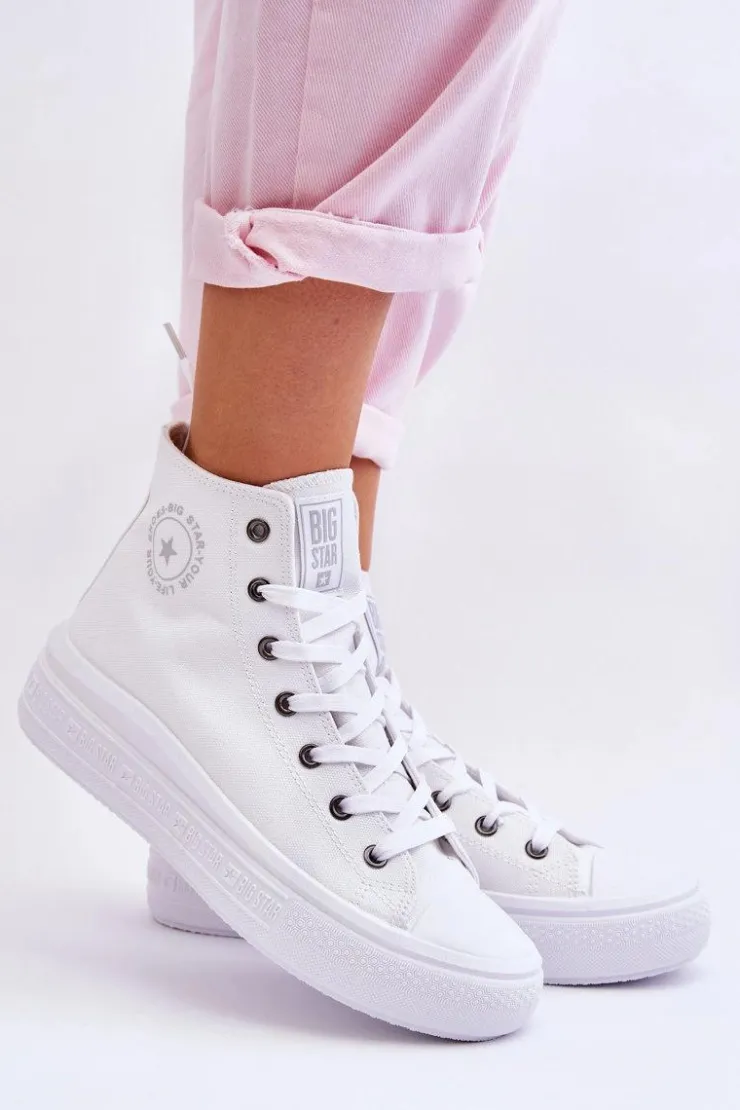 Big Star Shoes Trampki Damskie Big Star|Trampki Damskie Wysokie*Damskie Wysokie Trampki Materiałowe Big Star LL274A183 Białe Biały