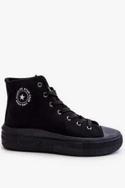 Big Star Shoes Trampki Damskie Big Star|Trampki Damskie Wysokie*Damskie Wysokie Trampki Materiałowe Big Star LL274A182 Czarne