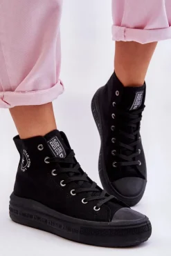 Big Star Shoes Trampki Damskie Big Star|Trampki Damskie Wysokie*Damskie Wysokie Trampki Materiałowe Big Star LL274A182 Czarne