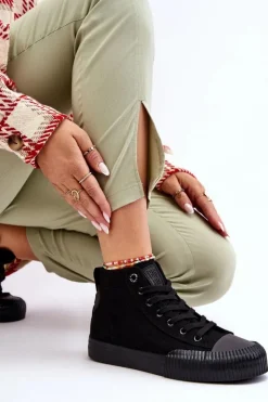 Big Star Shoes Trampki Damskie Big Star|Trampki Damskie Wysokie*Damskie Wysokie Trampki Materiałowe Big Star LL274444 Czarne Czarny