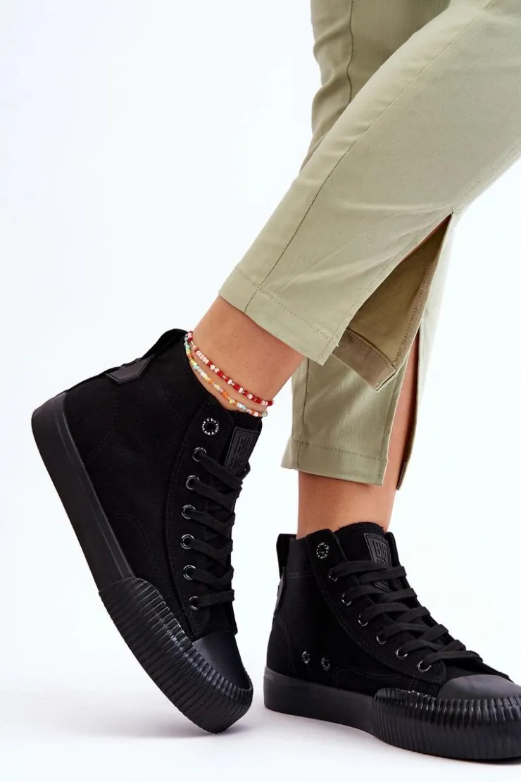 Big Star Shoes Trampki Damskie Big Star|Trampki Damskie Wysokie*Damskie Wysokie Trampki Materiałowe Big Star LL274444 Czarne Czarny