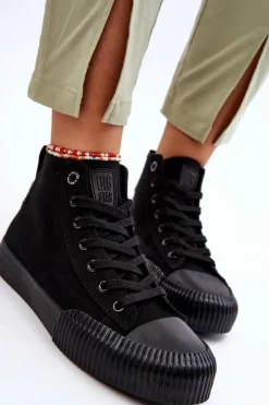 Big Star Shoes Trampki Damskie Big Star|Trampki Damskie Wysokie*Damskie Wysokie Trampki Materiałowe Big Star LL274444 Czarne Czarny