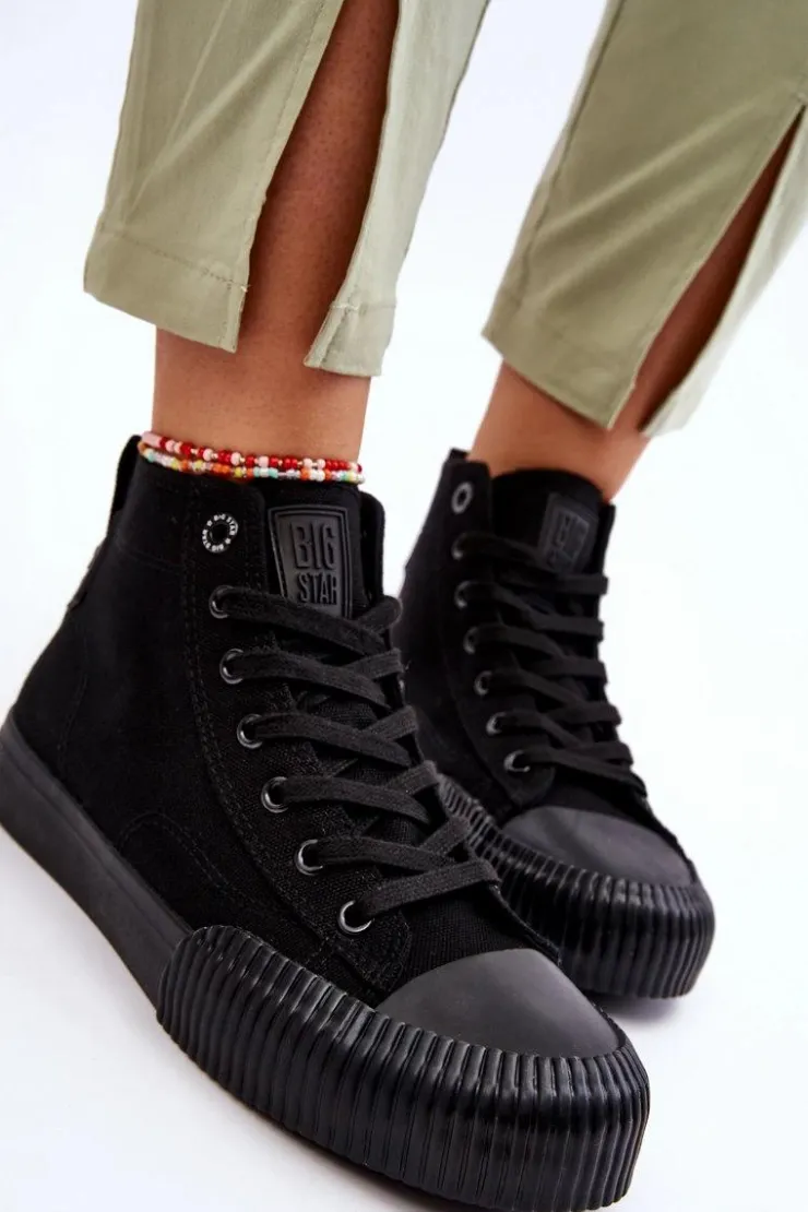 Big Star Shoes Trampki Damskie Big Star|Trampki Damskie Wysokie*Damskie Wysokie Trampki Materiałowe Big Star LL274444 Czarne Czarny