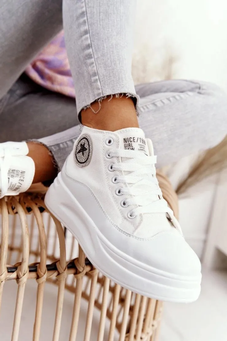 Damskie Boto Damskie Wysokie Trampki Na Platformie Białe Nice Girl