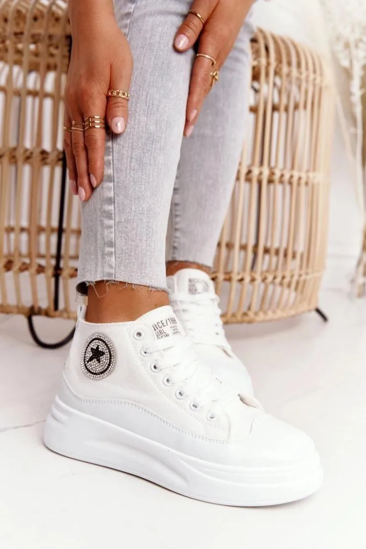 Damskie Boto Damskie Wysokie Trampki Na Platformie Białe Nice Girl