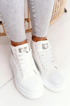 Damskie Boto Damskie Wysokie Trampki Na Platformie Białe Nice Girl