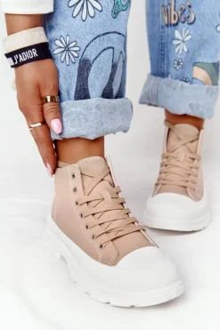 Damskie Boto Damskie Wysokie Trampki Na Dużej Podeszwie Jasny Brąz Trissy