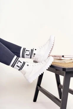 Big Star Shoes Trampki Damskie Big Star|Trampki Damskie Wysokie*Damskie Wysokie Trampki Na Dużej Podeszwie BIG STAR FF274241 Białe Biały