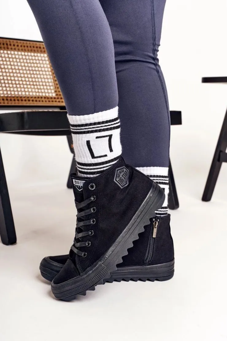 Online Big Star Shoes Damskie Wysokie Trampki Na Dużej Podeszwie BIG STAR FF274244 Czarne Czarny