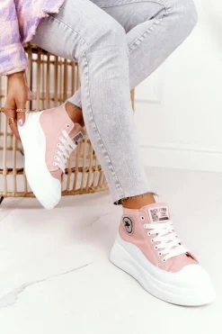 Best Boto Damskie Wysokie Trampki Na Platformie Różowe Nice Girl