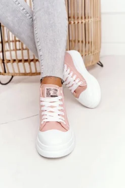 Best Boto Damskie Wysokie Trampki Na Platformie Różowe Nice Girl