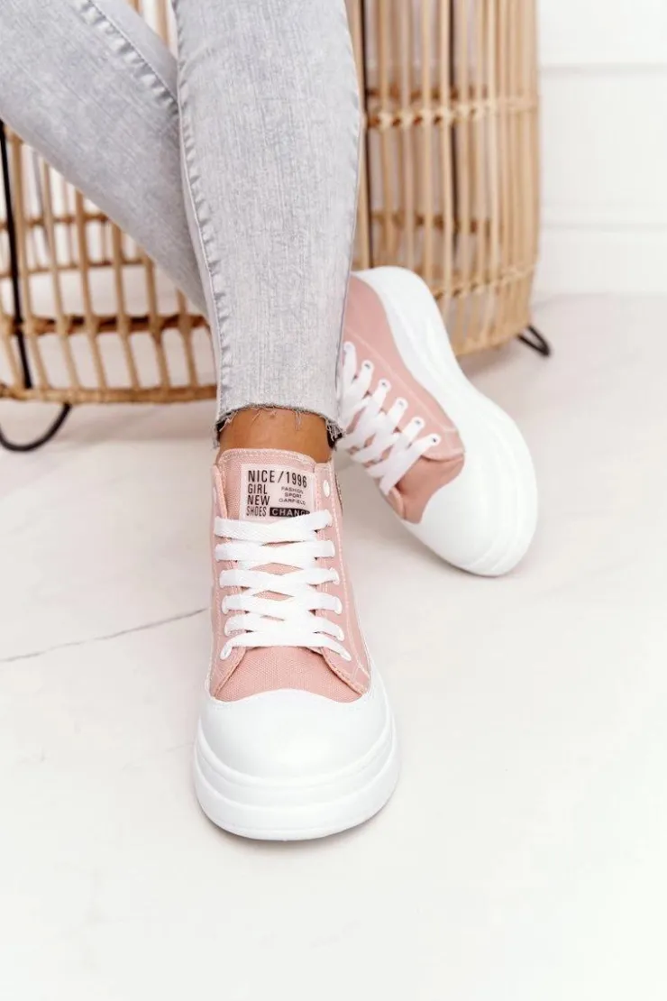 Best Boto Damskie Wysokie Trampki Na Platformie Różowe Nice Girl