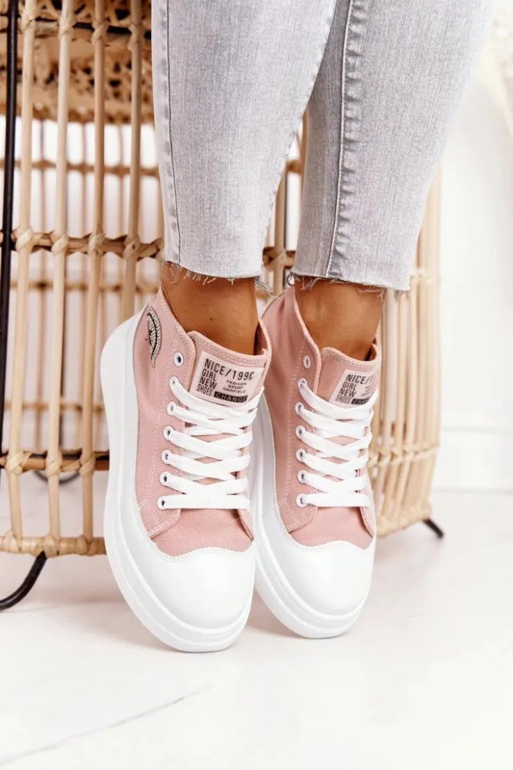 Best Boto Damskie Wysokie Trampki Na Platformie Różowe Nice Girl