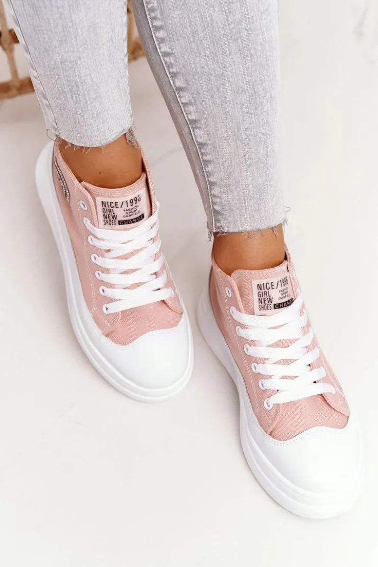 Best Boto Damskie Wysokie Trampki Na Platformie Różowe Nice Girl