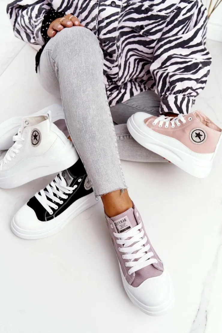 Best Boto Damskie Wysokie Trampki Na Platformie Różowe Nice Girl