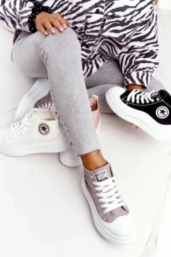 Damskie Boto Damskie Wysokie Trampki Na Platformie Szare Nice Girl