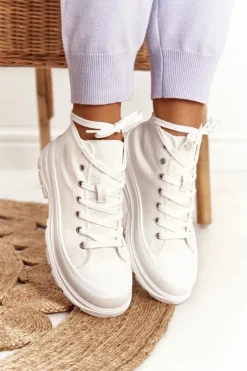 Boto Trampki Damskie Wysokie*Damskie Wysokie Trampki Na Dużej Podeszwie Białe Trissy