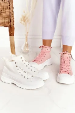 Boto Trampki Damskie Wysokie*Damskie Wysokie Trampki Na Dużej Podeszwie Białe Trissy