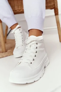 Boto Trampki Damskie Wysokie*Damskie Wysokie Trampki Na Dużej Podeszwie Białe Trissy