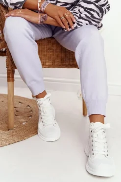 Boto Trampki Damskie Wysokie*Damskie Wysokie Trampki Na Dużej Podeszwie Białe Trissy