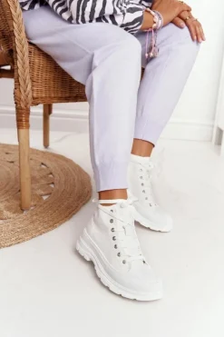 Boto Trampki Damskie Wysokie*Damskie Wysokie Trampki Na Dużej Podeszwie Białe Trissy