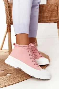 Boto Trampki Damskie Wysokie*Damskie Wysokie Trampki Na Dużej Podeszwie Różowe Trissy Różowy