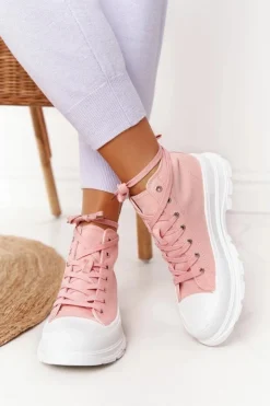 Boto Trampki Damskie Wysokie*Damskie Wysokie Trampki Na Dużej Podeszwie Różowe Trissy Różowy