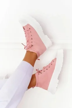 Boto Trampki Damskie Wysokie*Damskie Wysokie Trampki Na Dużej Podeszwie Różowe Trissy Różowy