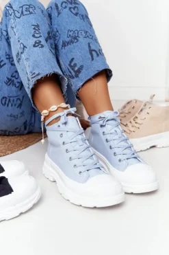 Damskie Boto Damskie Wysokie Trampki Na Dużej Podeszwie Niebieskie Trissy