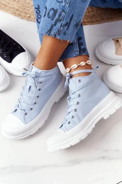 Damskie Boto Damskie Wysokie Trampki Na Dużej Podeszwie Niebieskie Trissy