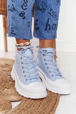 Damskie Boto Damskie Wysokie Trampki Na Dużej Podeszwie Niebieskie Trissy