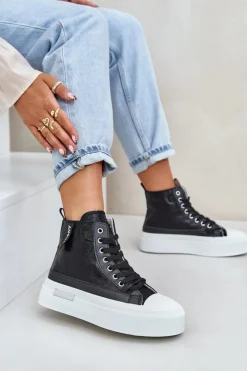 Damskie Boto Damskie Wysokie Trampki Na Platformie Czarne Averira