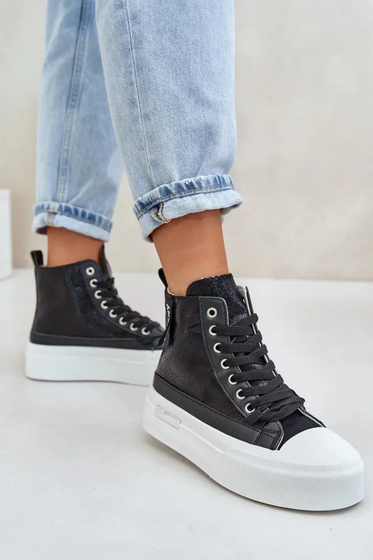 Damskie Boto Damskie Wysokie Trampki Na Platformie Czarne Averira