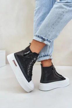 Damskie Boto Damskie Wysokie Trampki Na Platformie Czarne Averira