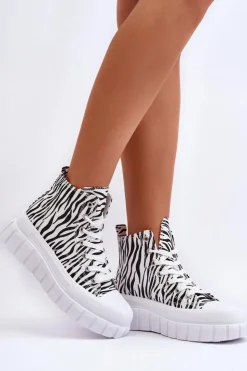 Boto Trampki Damskie Wysokie*Damskie Wysokie Trampki Wzór Zebry Białe Florensi
