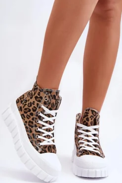 Damskie Boto Damskie Wysokie Trampki Wzór Leopard Brązowe Florensi