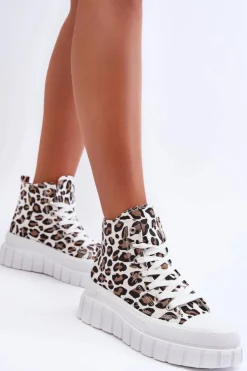 Damskie Boto Damskie Wysokie Trampki Wzór Leopard Białe Florensi