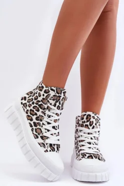 Damskie Boto Damskie Wysokie Trampki Wzór Leopard Białe Florensi