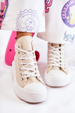 Damskie Boto Damskie Wysokie Trampki Wiązane Beżowe Carlyn