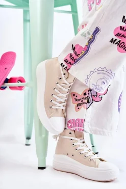 Damskie Boto Damskie Wysokie Trampki Wiązane Beżowe Carlyn