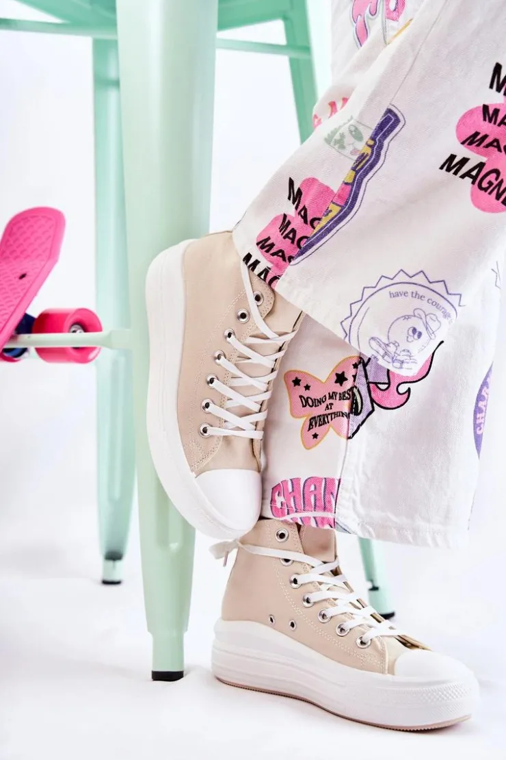 Damskie Boto Damskie Wysokie Trampki Wiązane Beżowe Carlyn