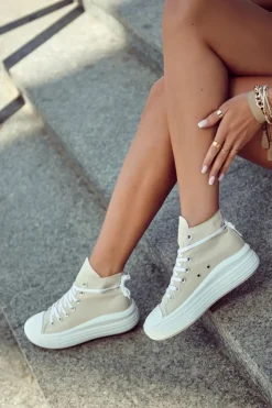 Damskie Boto Damskie Wysokie Trampki Wiązane Beżowe Carlyn